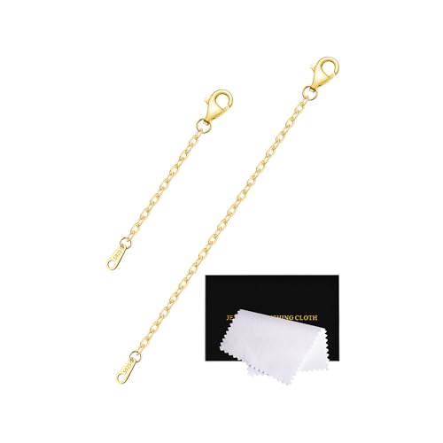 Necklace Extender 14K Gold Plated Durable Necklace Extenders for Women, 925 Sterling Silver Chain for Bracelet Anklet, 2 Piece Set 2" 4" Inches - color: Gold, size: 2 4 inch
