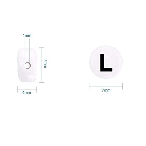 Amaney Letter Beads L 100pcs 7x4mm White Round Acrylic Black Alphabet for Bracelet Jewelry Making - color: L
