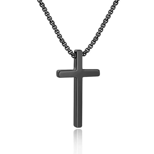 IEFSHINY Gifts for Men Boys - Stainless Steel Cross Pendant Chain Necklaces for Men, Mens 16-30 Inches Chain Gold Silver Black Cross Necklace Boys Jewelry Gifts - size: 18, style: Black-cross pedant 1.02"*1.69"