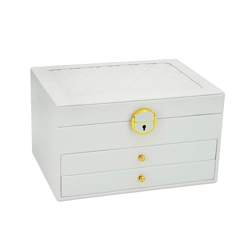 KOOAAICCHI Jewelry Box for Women, 3-Layer Jewelry Organizer, Jewelry Storage Case PU Leather for Earrings, Bracelets, Ring, Necklaces-White - color: White-01