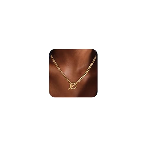 Carffordo Gold Plated Necklaces for Women - Dainty Layered 14K Gold Plated Stack Paperclip Rope Cuban Toggle Link Chain Choker Necklace Set Chunky Trendy Jewelry Gift - style: Cuban-Necklace