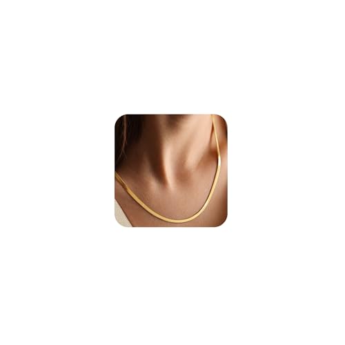 CHESKY Gold Necklace for Women-14K Plated/S925 sterling silver Snake Chain Necklace Dainty Simple Chunky Herringbone Necklace Gold Choker Necklaces Jewelry for Women Mothers Day Gifts for Mom - color: gold, style: 3mm 16.5 inch snake