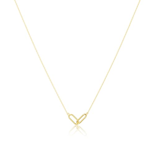 Freekiss Gold Pendant Necklace for Women, Dainty Diamond Necklaces for Women Simple 14K Gold Plated Paperclip Choker Necklaces Cute Minimalist Open Oval Necklaces Gold Jewelry for Women Gifts - color: Gold, style: Paperclip-gold
