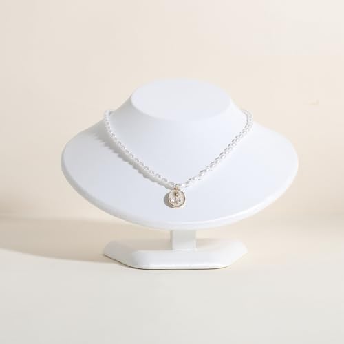 GemeShou White Necklace Display Stand for Selling, PU leather Necklace Display tray, Jewelry Necklace Display Holder for boutique store, Jewelryorganizer storage【Necklace bust-low version】 - size: Low