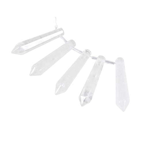 50mm Natural White Clear Quartz Hexagonal Wand Jewelry Making Crystal Pointed Chakra Reiki Healing Beads 2mm Hole Drilled(Pack of 5) - color: White Clear Quartz