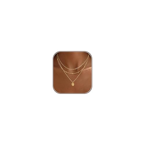 Layered Necklaces for Women, Dainty 14K Gold Plated Circle Peadant Chain Necklace Set Simple Paperclip Stacked Necklaces for Women Trendy Gold Jewelry - color: set4