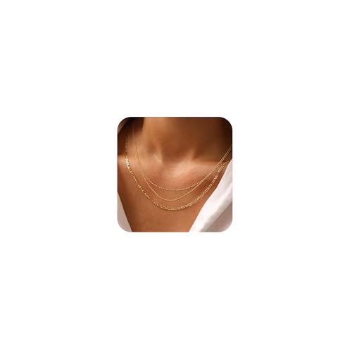 Freekiss Women's Layered Necklace Set - 3 Piece Dainty Gold Jewelry for Everyday Stacking | 14K Gold Plated Snake Chain, Rope Chain, Cuban Chain | Adjustable Length 14-18.5 Inch | Gift Ready - color: Gold, style: Beads+Cuban+Figaro