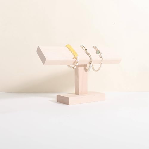 GemeShou beech bracelet organizer holder for selling, wooden watch display T bar stand for selling, bracelet storage shelf for boutique store【Bracelet stand-High】 - color: white, size: High