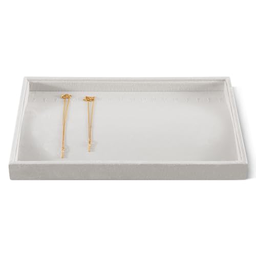 Velvet Jewelry Display Tray For Bracelet Pendant Necklace, Multi-Slot Stackable Storage Tray For Long Chain Jewelries, Drawer Insert Jewelry Organizer (White) - color: White, size: Long Chain Jewelry Tray