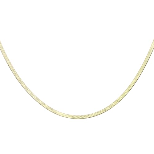 HARFINGTON Herringbone Necklaces Stainless Steel Snake Chain Necklace Adjustable Flat Chain for Women Jewelry Gift - color: Gold, size: 18" x 0.12"