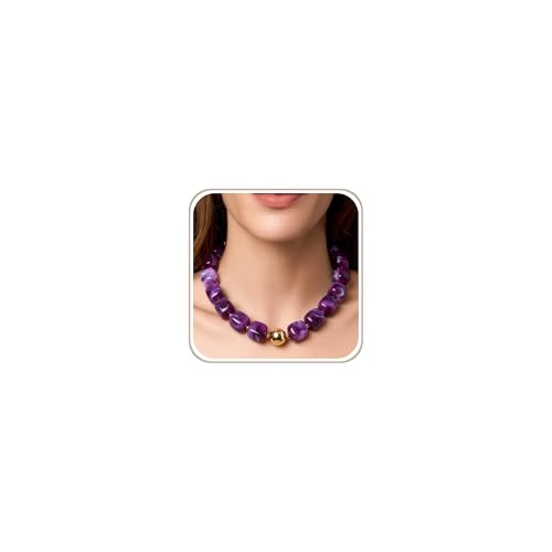 Chunky Necklaces for Women, Trendy Colorful Square Acrylic Resin Beads Statement Choker Necklace, Lightweight Boho Summer Beach Vacation Jewelry - color: Amethyst color