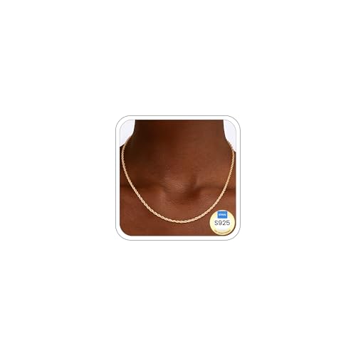 2mm Rope Chain 925 Sterling Silver Chain Necklace for Women, 14K Gold Plated Chains for Women Durable & Smooth Women's Chains Necklace, 16 18 20 22 24 26 Inch - color: 14K Gold Plated, size: 18 Inches (Women's Average Length)