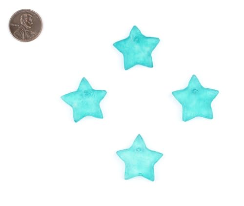 TheBeadChest Star Sea Glass Pendants, Frosted Matte Eco-Friendly Translucent Recycled Glass Charms for Jewelry & Necklace Making - color: Bright Aqua, size: Star