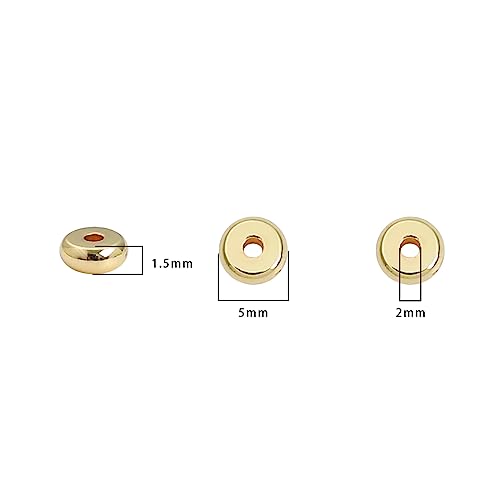 BEADIA 14K Gold Plated Roudelle Spacer Beads 5x2mm 50pcs for Jewelry Making Findings Non Tarnish - color: 14K Gold, size: 5x2mm Roudelle