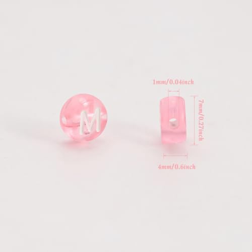 1200pcs 4×7mm Alphabet Beads Transparent Pink Round Acrylic White Letter Beads, for Bracelets and Jewelry Making - color: style 17, size: 4×7mm(Round)