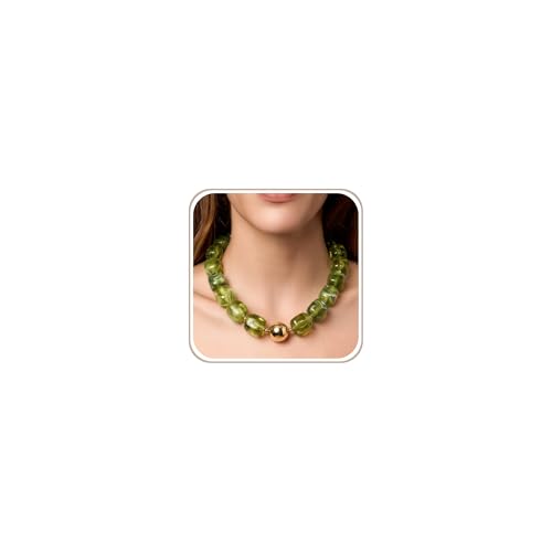 Chunky Necklaces for Women, Trendy Colorful Square Acrylic Resin Beads Statement Choker Necklace, Lightweight Boho Summer Beach Vacation Jewelry - color: Prehnite Green
