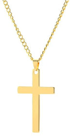 Cross Necklace for Men Silver Premium Alloy Solid Color Cross Pendant Necklace for Men Women Teens - color: Glod-20inch