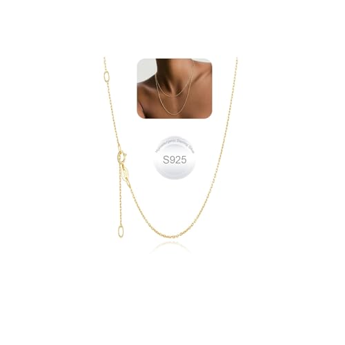 Silvora 925 Sterling Silver Chain Necklace 1.1/1.5mm Thin Silver Chain for Women Sturdy Shiny Women's Chain Necklaces Adjustable Length 16/18/20/22/24 Inches - color: Gold-1.5mm, size: 16 Inch