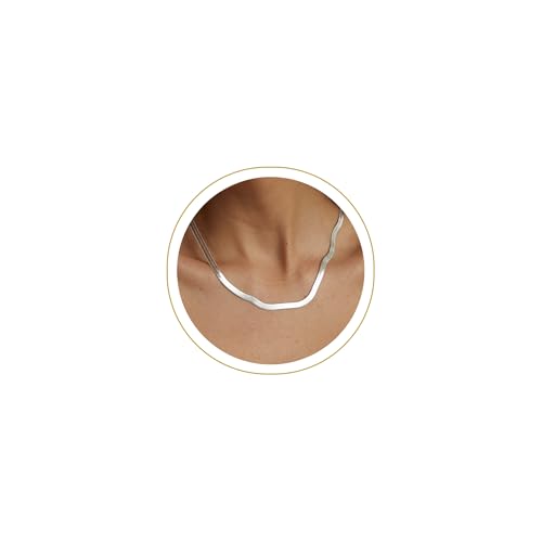 CHESKY Gold Necklace for Women-14K Plated/S925 sterling silver Snake Chain Necklace Dainty Simple Chunky Herringbone Necklace Gold Choker Necklaces Jewelry for Women Mothers Day Gifts for Mom - color: silver, style: 5mm 16.5 inch snake