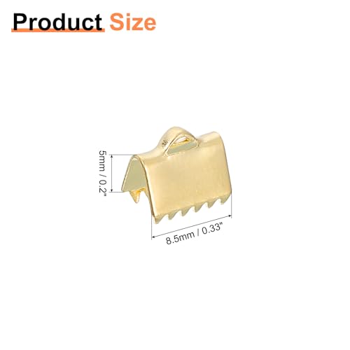 uxcell 30Pcs Ribbon End Crimp Clamps, 8.5mm Pinch Cord End Clasps Stainless Steel Curled Bead Clasp for Ribbon Lace Bookmark Ends Keychain DIY Making, Gold - size: 8.5mm