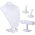 Wenqik 4 Pcs White Velvet Jewelry Display Set Necklace Bust Holder Bracelet Organizer 2 Velvet Ring Finger Jewelry Holder
