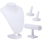Wenqik 4 Pcs White Velvet Jewelry Display Set Necklace Bust Holder Bracelet Organizer 2 Velvet Ring Finger Jewelry Holder