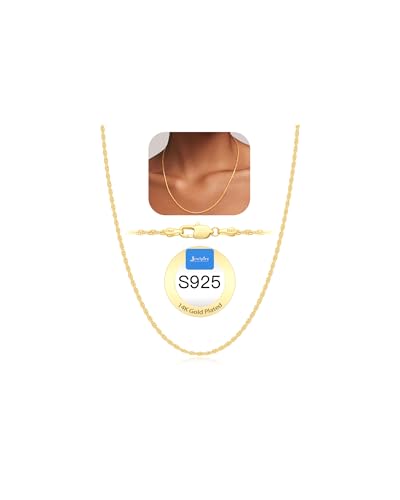 Jewlpire 1.5mm Rope Chain 925 Sterling Silver Chain Necklace for Women, 14K Gold Plated Chains for Women Dainty & Sturdy Women's Chains Necklaces, 16 18 20 22 24 26 Inch - color: 14K Gold Plated, size: 20 Inches