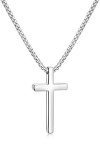 Fiusem Cross Necklace for Men, Silver/Gold/Black Mens Cross Necklaces with 2.5mm Cross Chain and Stainless Steel Cross Pendant, Box Chain 16-24 Inch, Jewelry Gift - size: 24.0 Inches, style: Small silver cross: 1.2" * 0.7"