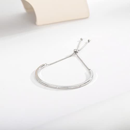 WOWORAMA Adjustable Slider Bracelets for Women Bar Friendship Bangle Bracelet for Women Gold/White Gold/Rose Gold Bolo Bracelet - color: Slim Bar-White Gold