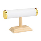 Jewelry bracelet Display T-Bar Stand 9 inch White PU Bracelet Holder with Gold Metal Ends 1-Tier Jewelry Organizer with Natural Pine Base, Bangle & Watch Display for Retail & Vanity - color: Round PU White