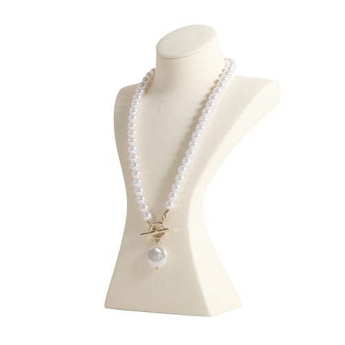 Beige necklace storage hanger stand jewelry organizer, Velvet jewelry stand necklace holder, jewelry mannequin bust for necklaces, jewelry bust display stands【Beige-Medium height 9.25 inch】 - color: Cream, size: Medium