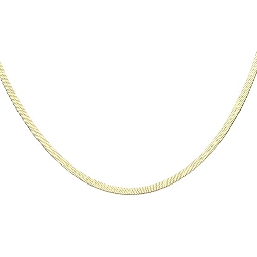 HARFINGTON Herringbone Necklaces Stainless Steel Snake Chain Necklace Adjustable Flat Chain for Women Jewelry Gift - color: Gold, size: 18" x 0.16"