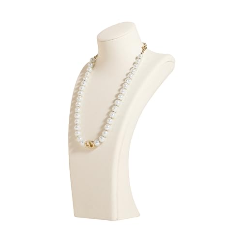 GemeShou Beige necklace storage organizer for sale, Velvet necklace holder stand, jewelry bust display stands, Jewelry Mannequin for Countertop, Showcase【Beige-Medium height 10.43 inch】 - color: Cream, size: Medium