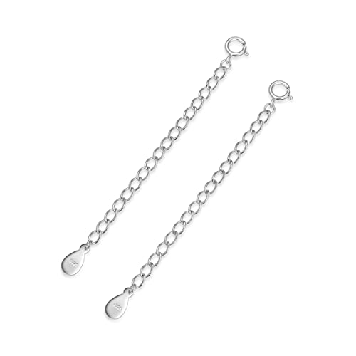 2pcs Adabele Authentic 925 Sterling Silver Cable Chain Extender Clasp Strong Removable Adjustable 4 inch Extension Tarnish Resistant White Gold for Necklace Bracelet Anklet Jewelry Making SS310-4 - color: White gold/Rhodium plated silver, size: 4 inch - 2
