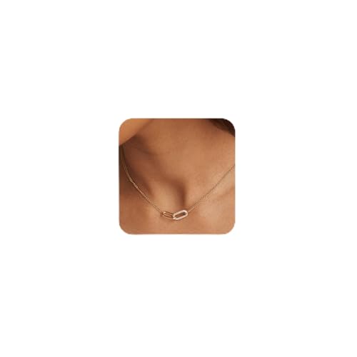 Freekiss Gold Pendant Necklace for Women, Dainty Diamond Necklaces for Women Simple 14K Gold Plated Paperclip Choker Necklaces Cute Minimalist Open Oval Necklaces Gold Jewelry for Women Gifts - color: Gold, style: Double Chunky Paperclip-gold