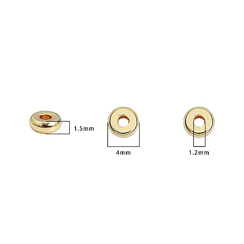 BEADIA 14K Gold Plated Disk Spacer Beads 4x1.5mm 50pcs for Jewelry Making Findings Non Tarnish - color: 14K Gold, size: 4x1.5mm Disk