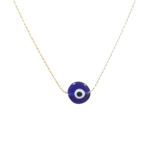 10mm Handmade Lampwork Glass Dark Blue Evil Eye Bead with Real 14kt Gold Filled Fine 0.6mm Chain NECKLACE. Made to your size. - size: 18" 45cm