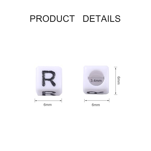 1000Pcs White Acrylic Letter Beads 6x6mm Letter R Cube Alphabet Beads for DIY Bracelet Necklace Jewelry Making - color: Letter-R