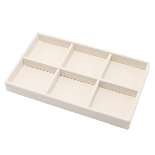 Velvet Jewelry Organizer Trays Beige Stackable Jewelry Storage Display Tray with Removable Dividers, 6 Grids - color: Beige
