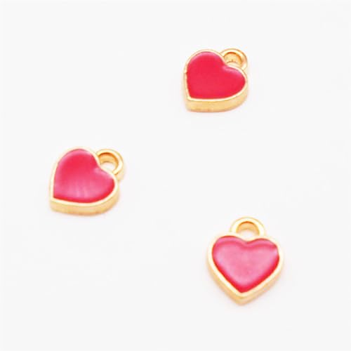 200 pcs Tiny Heart Enamel Charm Gold Plated Alloy Love Pendant Bracelet Earring Keychain Jewelry Crafts 6x8mm - color: Rose