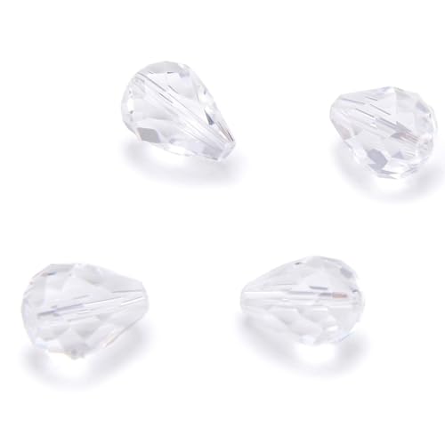 100pcs Adabele Austrian 10mm Faceted Teardrop Loose Crystal Beads Crystal Clear Compatible with 5500 Swarovski Crystals Preciosa SST-1001 - color: Crystal Clear, size: 10mm x 8mm - 100pcs
