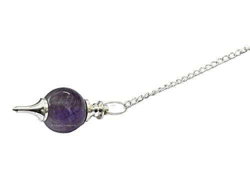 Amazing Gemstone Amethyst Crystal Ball Pendulum for Divination - Dowsing Pendulum Necklace with Chain and Quartz Bead for Reiki Healing and Crystal Grid Meditation - color: Amethyst
