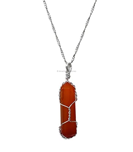 Amazing Gemstone Crystals and Healing Stones Carnelian Necklace - Gold Chain Necklace Pendant - Real Crystal Necklace - color: Double Point (Silver Wire), size: 1 PIECE