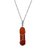 Amazing Gemstone Crystals and Healing Stones Carnelian Necklace - Gold Chain Necklace Pendant - Real Crystal Necklace - color: Double Point (Silver Wire), size: 1 PIECE