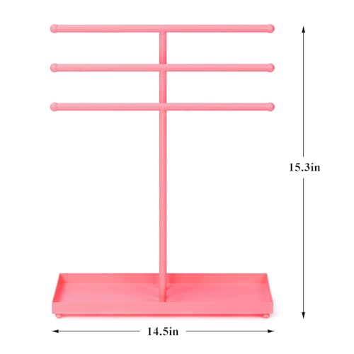 AUTODECO Jewelry Organizer Stand 3 Tier Tabletop Bracelet Rings Watches Necklace Display with Tray Great for Women Pink - color: Xy011-pink