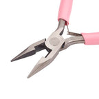 1Pc 45# Carbon Steel Chain Nose Jewelry Plier Wire Cutter Polishing Plier with Pink Handle for DIY Jewelry Craft Making Repair 11.5x9x0.9cm