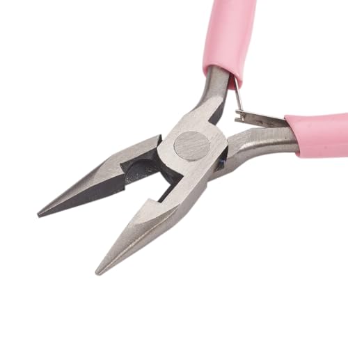 1Pc 45# Carbon Steel Chain Nose Jewelry Plier Wire Cutter Polishing Plier with Pink Handle for DIY Jewelry Craft Making Repair 11.5x9x0.9cm
