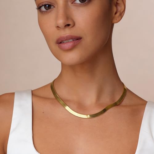 Gold Necklace for Women - Chunky 14K Gold Plated Chain Necklace Cuban Link Paperclip Chain Herringbone Statement Choker Necklace for Women Simple Trendy Jewelry Gifts - style: 6mm-snake chain-gd