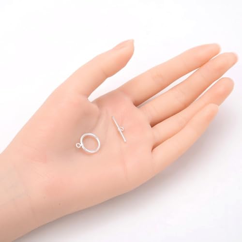 10 Sets Elegant Round Toggle Clasp T-Bar Closure 14mm (0.55 Inch) Sterling Silver Plated Brass for DIY Craft Jewelry Making CF181-1 - color: Silver (simple design), size: 14mm/simple - 10 Sets