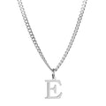 Men’s Minimal Initial Necklace, Stainless Steel Gold Silver Tone 26 Letters Pendant Necklace for Men Women 3.5mm Cuban Chain Waterproof - style: E